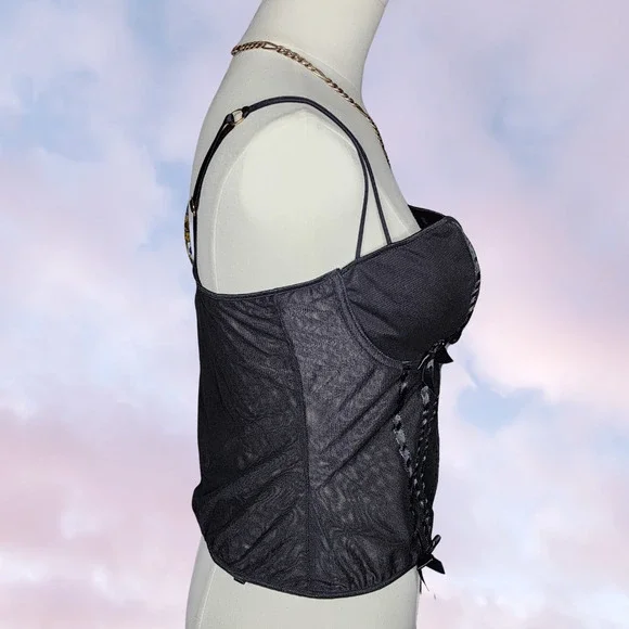 Vtg 90s Frederick's Hollywood Black Corset Bustier Lingerie Sheer Padded Top 38 - Picture 6 of 8